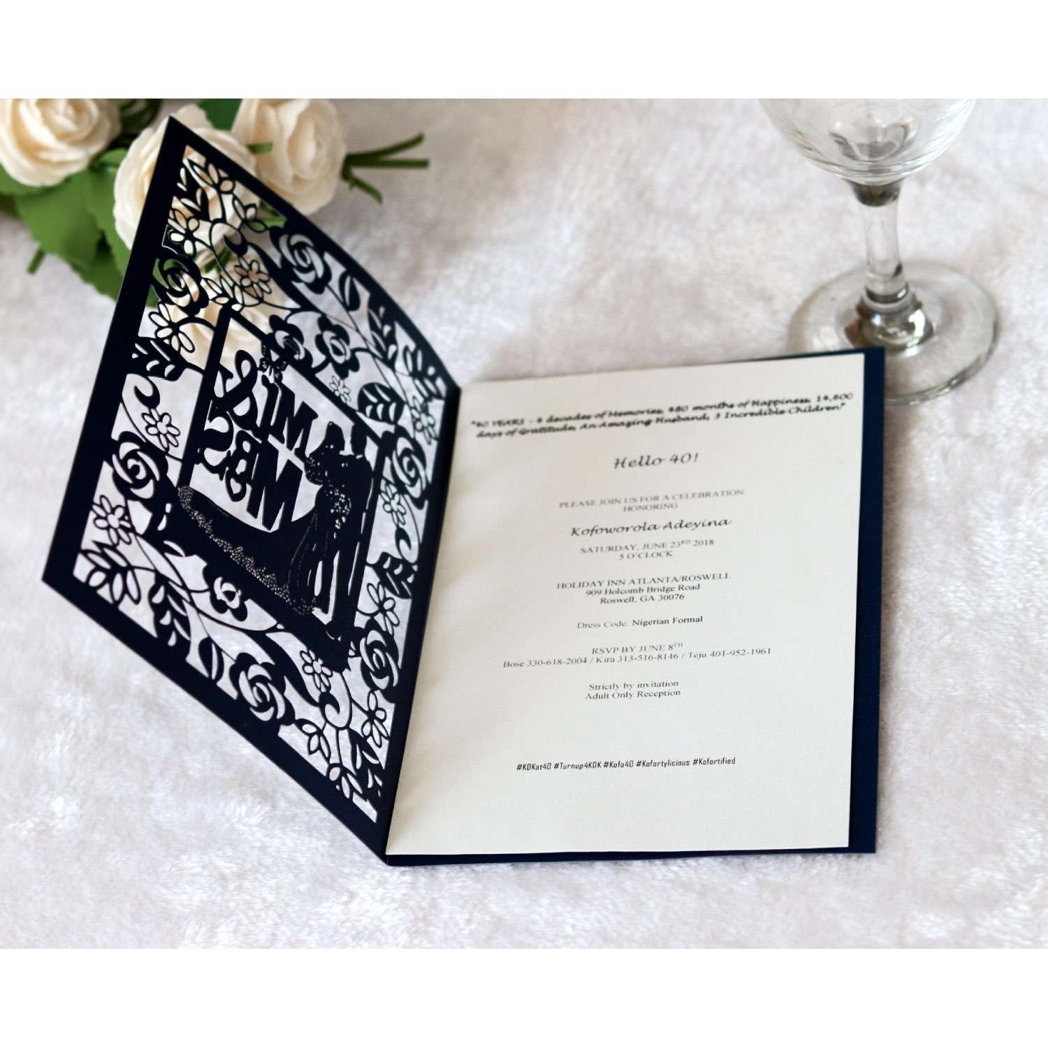 Marriage Invitation Card White Wedding Invitation Laser Rose Pattern